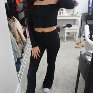 Lounge wear ribbed knit wide leg pants ans top
